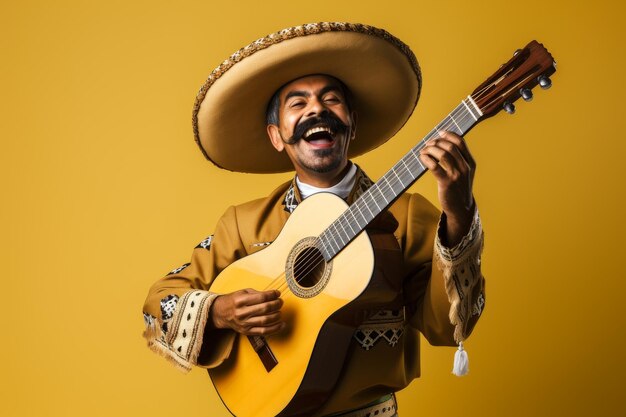 A man in a sombrero is playing a guitar