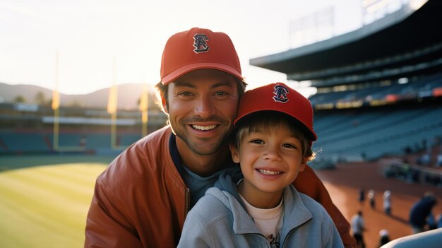 Photo man and son on baseball game