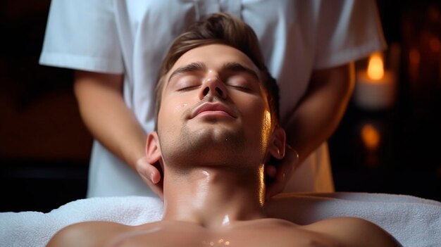 Photo man in a spa salon selective focus