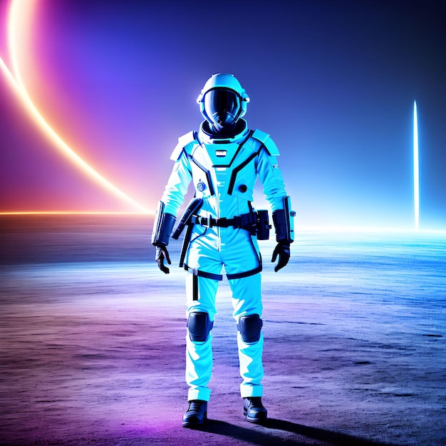 Photo man in space suit at outer space generative art by ai