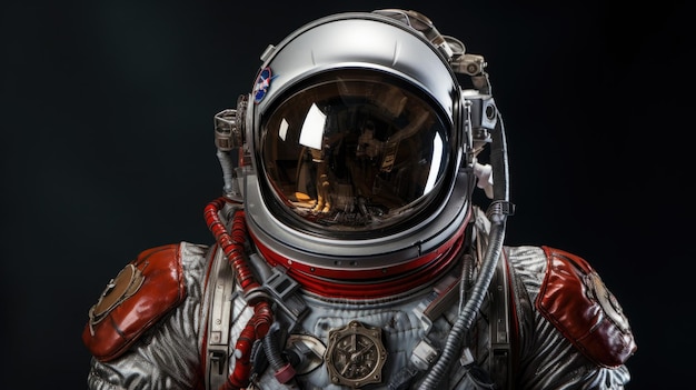 Man in Space Suit Standing in Front of Dark Background