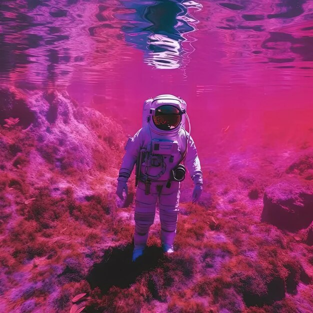 Photo a man in a space suit standing in the water