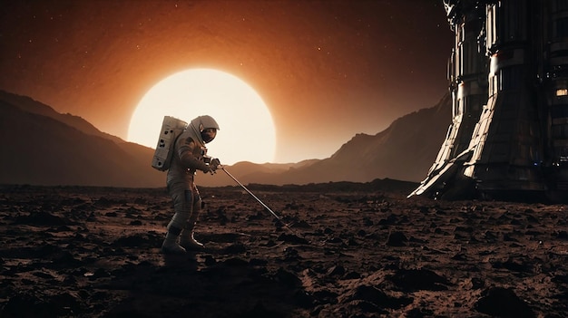 a man in a space suit with a rocket on his back