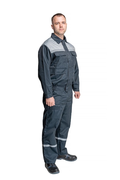 man in special clothes for workers on a white isolated background a man in uniform