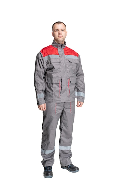 man in special clothes for workers on a white isolated background a man in uniform