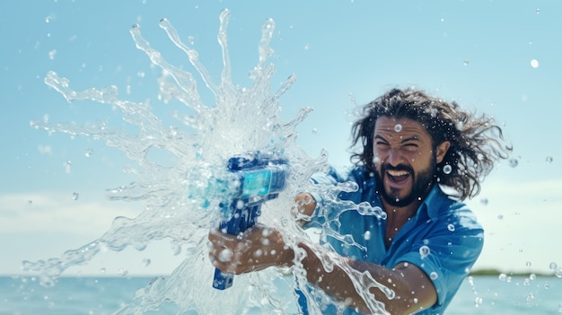 Man speelt met speelgoed in het water