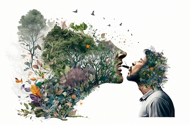 Man spitting ecology and green natureSustainable environment