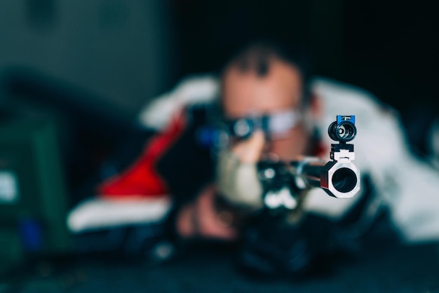 Man on sport shooting training practicing for competition