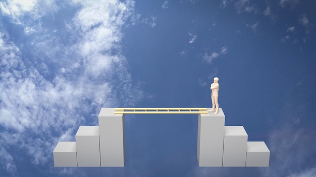 The man and stair on sky background 3d rendering