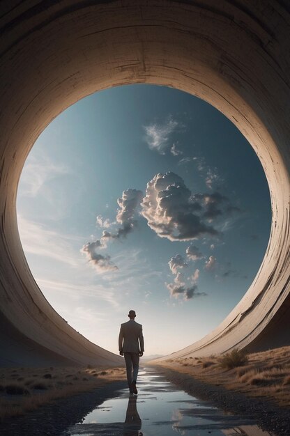 Foto un uomo in piedi in una vista sorprendente