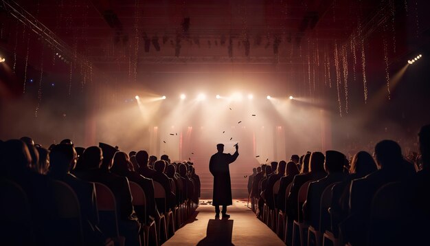 a man stand in the middle at convocation