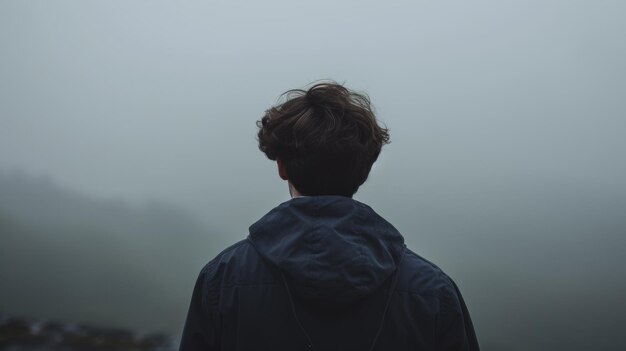 Man standing alone in the mist