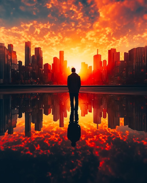 Man standing on the background of a cityscape