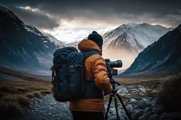 A Man Standing Backwards In The Distance Against A Back Generative AI