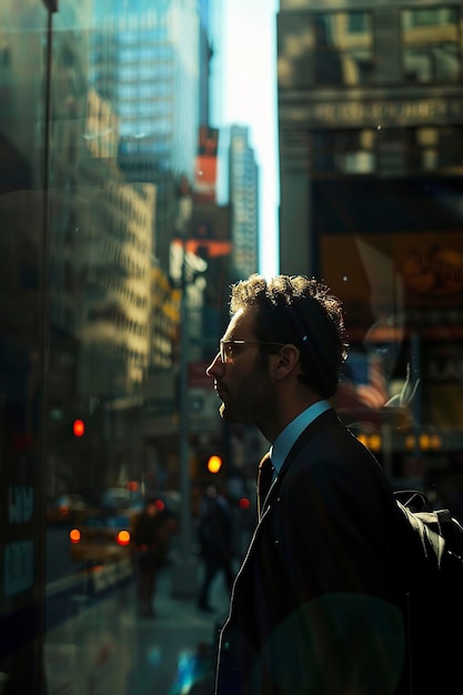 Man Standing by Tall Buildings