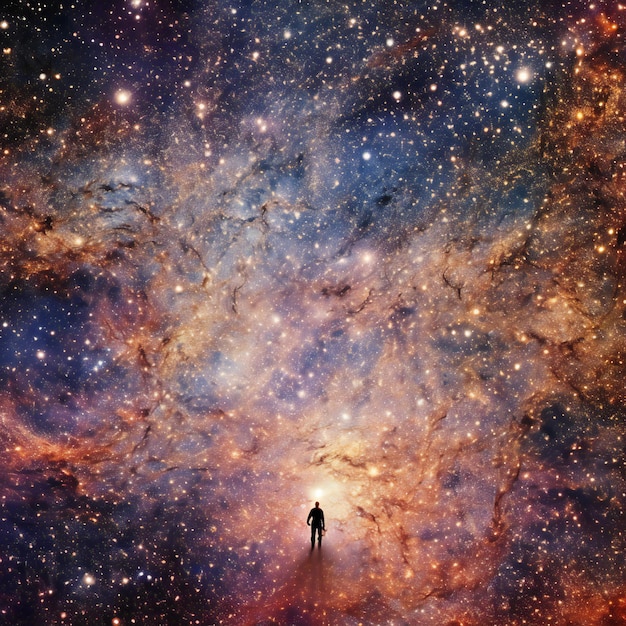 Foto l'uomo in piedi al centro dell'universo elementi di questa immagine arredati