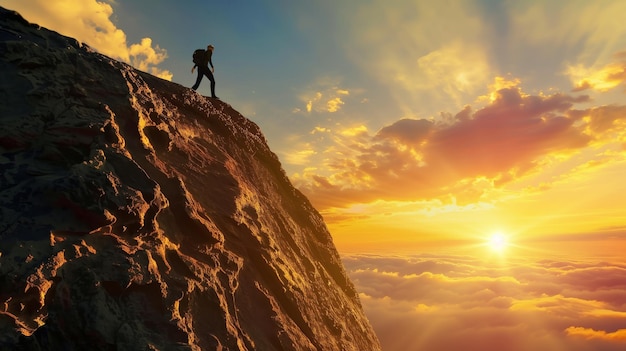 Photo man standing on cliff edge