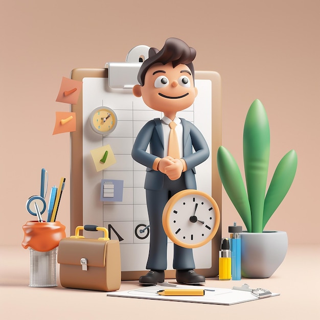 a man standing next to a clock with a clock on it