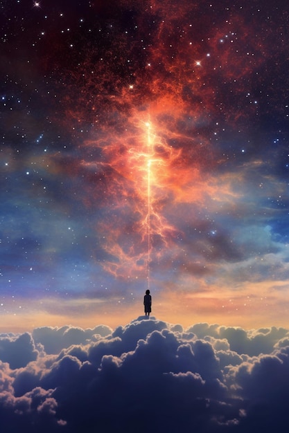 A man standing on a cloud in the sky