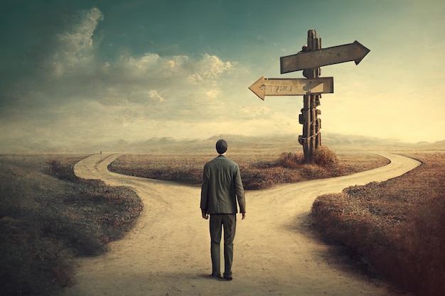Premium Photo Man Standing At Crossroad Choosing Right Path Choice premium-photo-man-standing-at-crossroad-choosing-right-path-choice