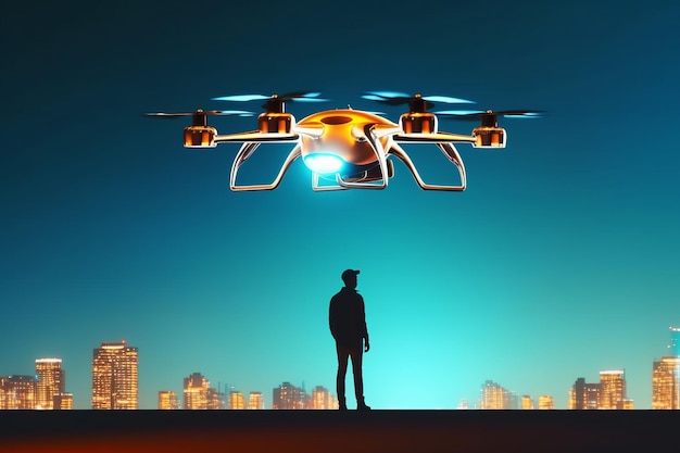 A man standing next to a drone Air taxi