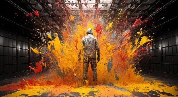 man standing in an explosion of colors