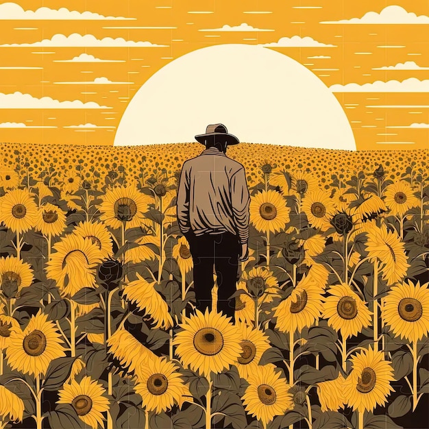 Photo a man standing in a field of sunflowers