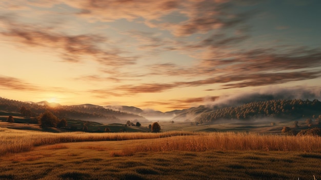 Man Standing in Field at Sunset Serene and Peaceful View of Nature Spring