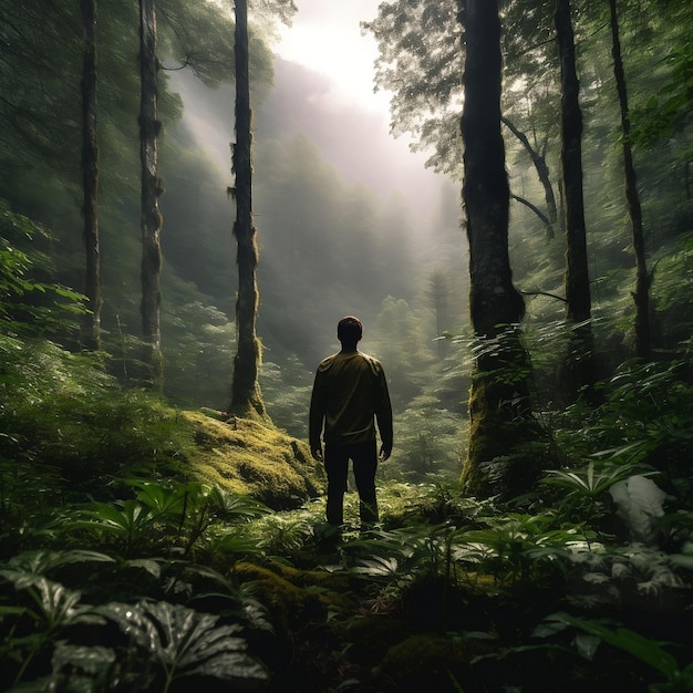 A man standing in a forest