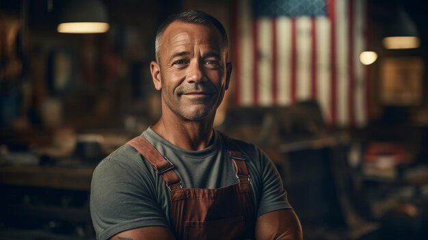 Photo man standing in front of american flag