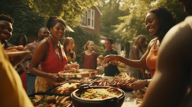 Photo man standing in front of bbq grill cooking outdoors with a grill master labor day