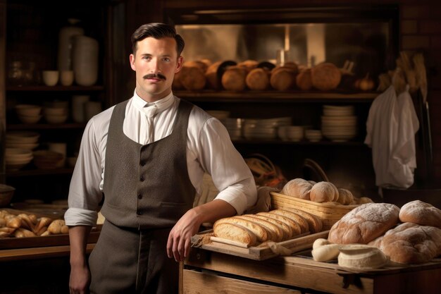 Man Standing in Front of Bread Rack in Home Bakery