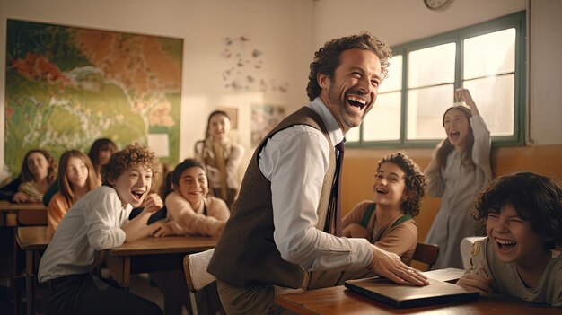 Man Standing in Front of Classroom Full of Students Teacher Days