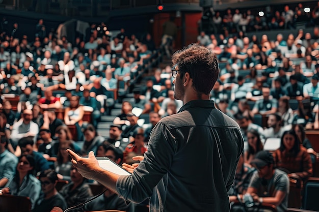 A man standing in front of a crowd of people