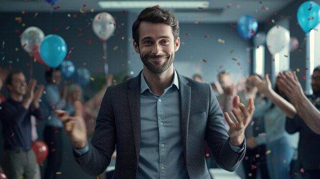 Man Standing in Front of Group of People Employee Appreciation Day