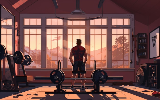 Photo man standing in front of gym window