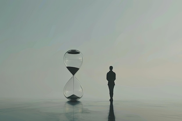 Man Standing in Front of an Hourglass