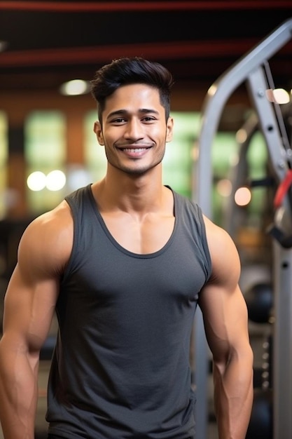 Photo a man standing in front of a machine in a gym