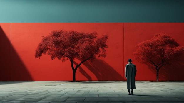 Man standing at front in a minimalist wall background Generative Ai