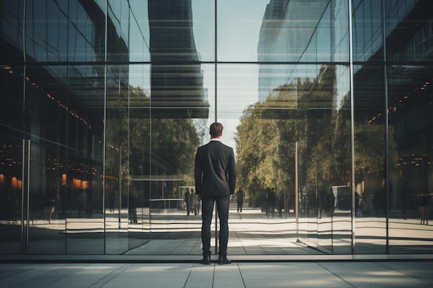 a man standing in front of the office