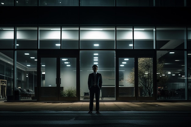 a man standing in front of the office