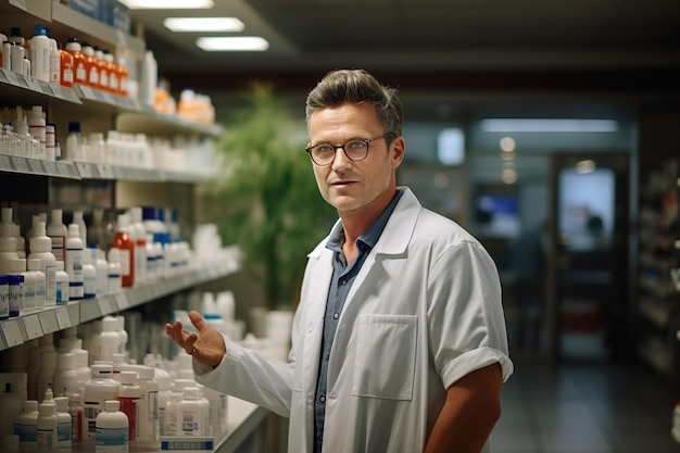 Man standing in front of a pharmacy counter