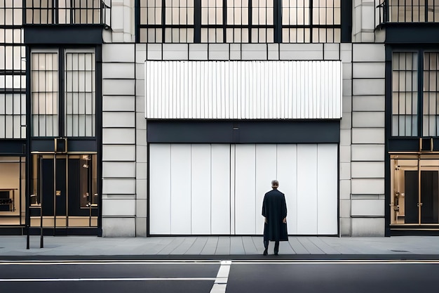 A man standing in front of a store that says'the white sign '