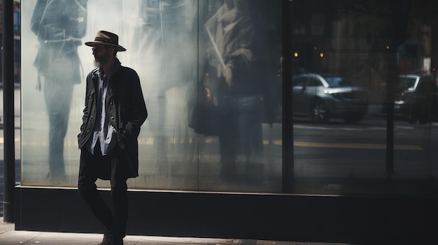 A man standing in front of a store window ai