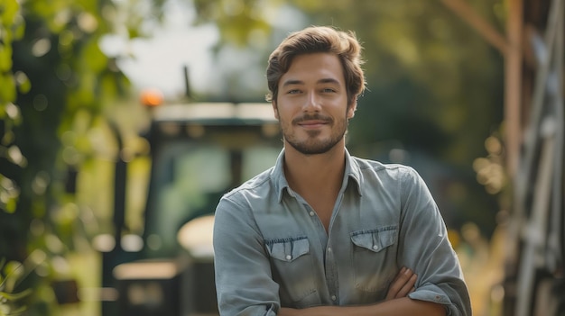 A man standing in front of a tractor