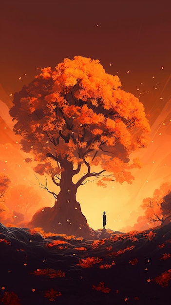 Мужчина стоит перед деревом
