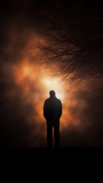 A man standing in front of a vibrant sunset