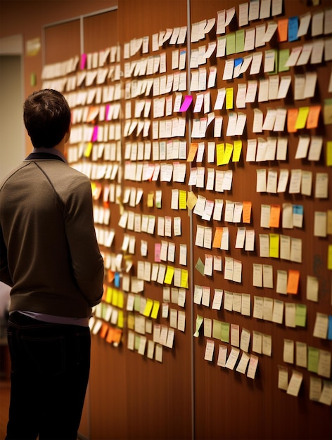 Man standing in front of a wall with notes generated by AI