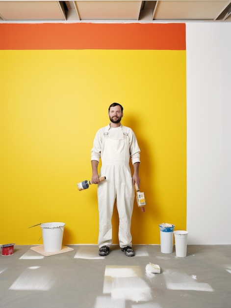 Man Standing in Front of Yellow and Red Wall