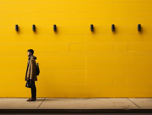 A man standing in front of a yellow wall